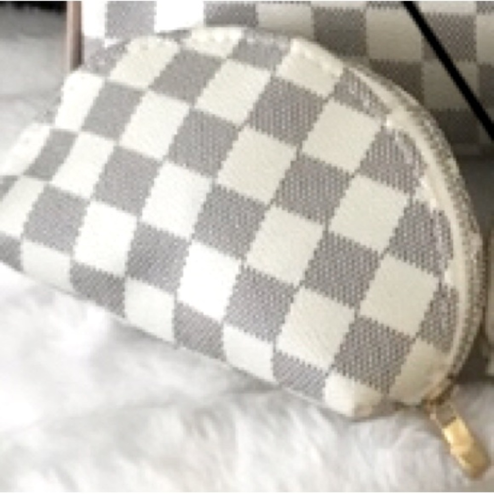 Woman’s Like New Checked Pattern Coin Pouch - Cream & Gray
